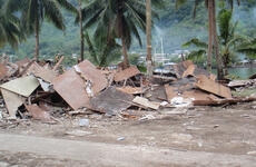 Homes destroyed by a tsunami