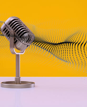 digital sound waves flowing across a microphone