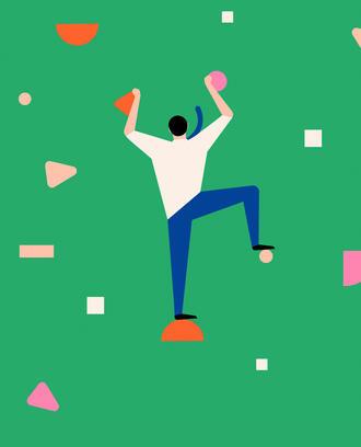 An illustration of a business person climbing a wall of data