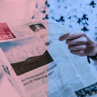 Newspaper with red blue overlay