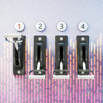 Four levers amongst a digital background