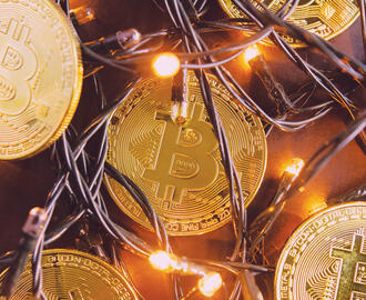 bitcoin entwined with lights
