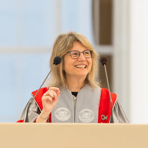 MIT President Sally Kornbluth speaks at the 2023 MIT Commencement