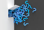 Question marks coming through a door