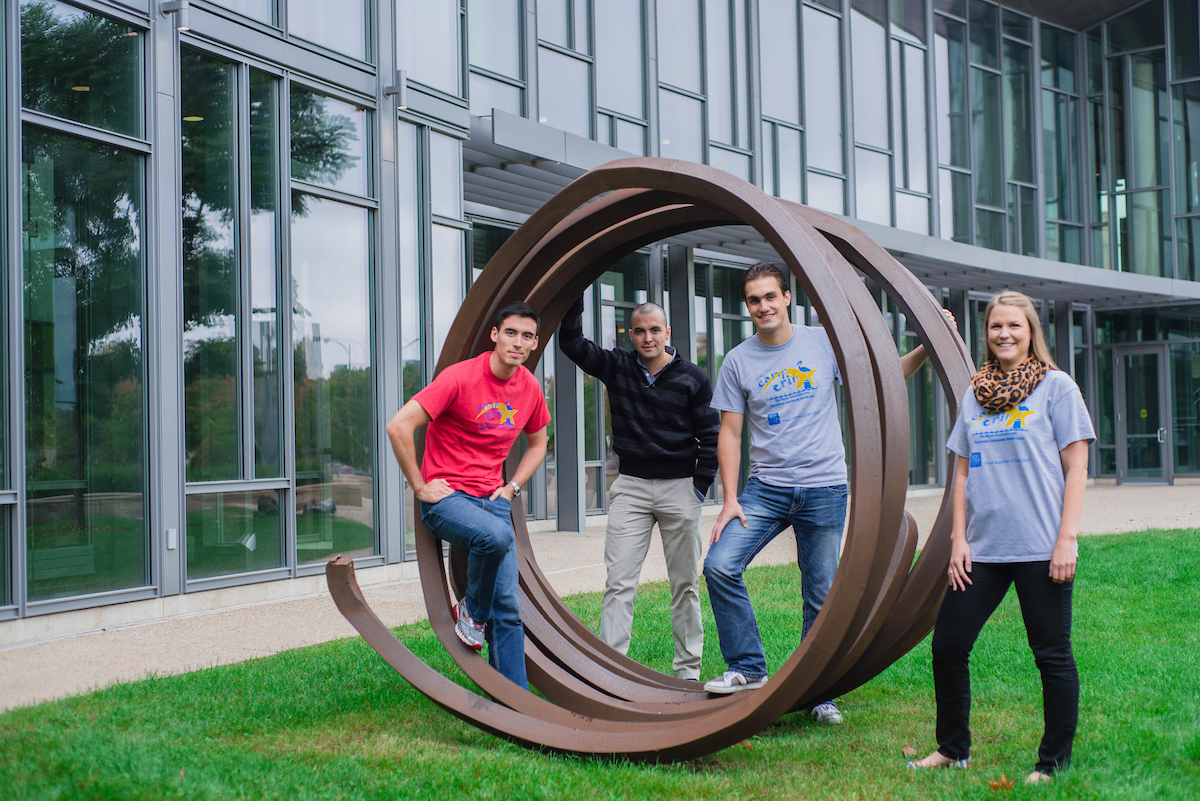 student with sculpture