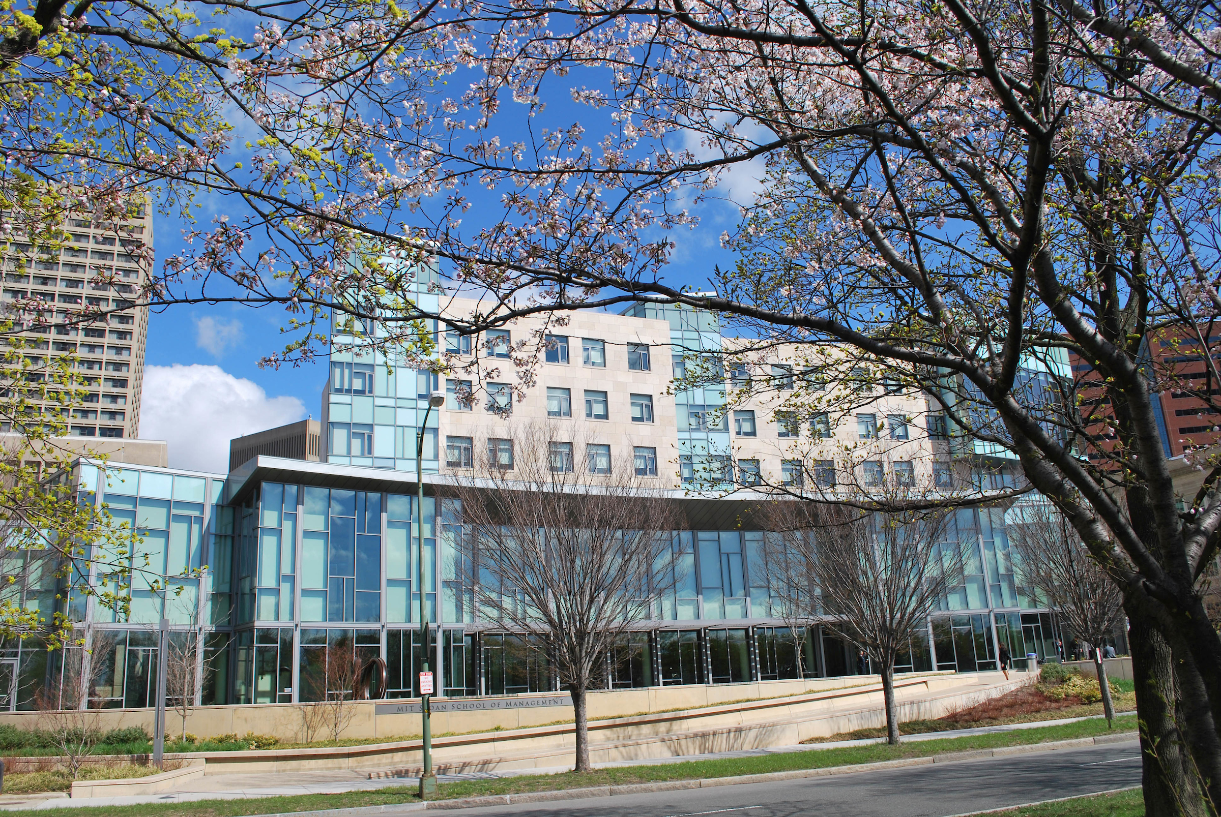 MIT Sloan exterior building E62 springtime