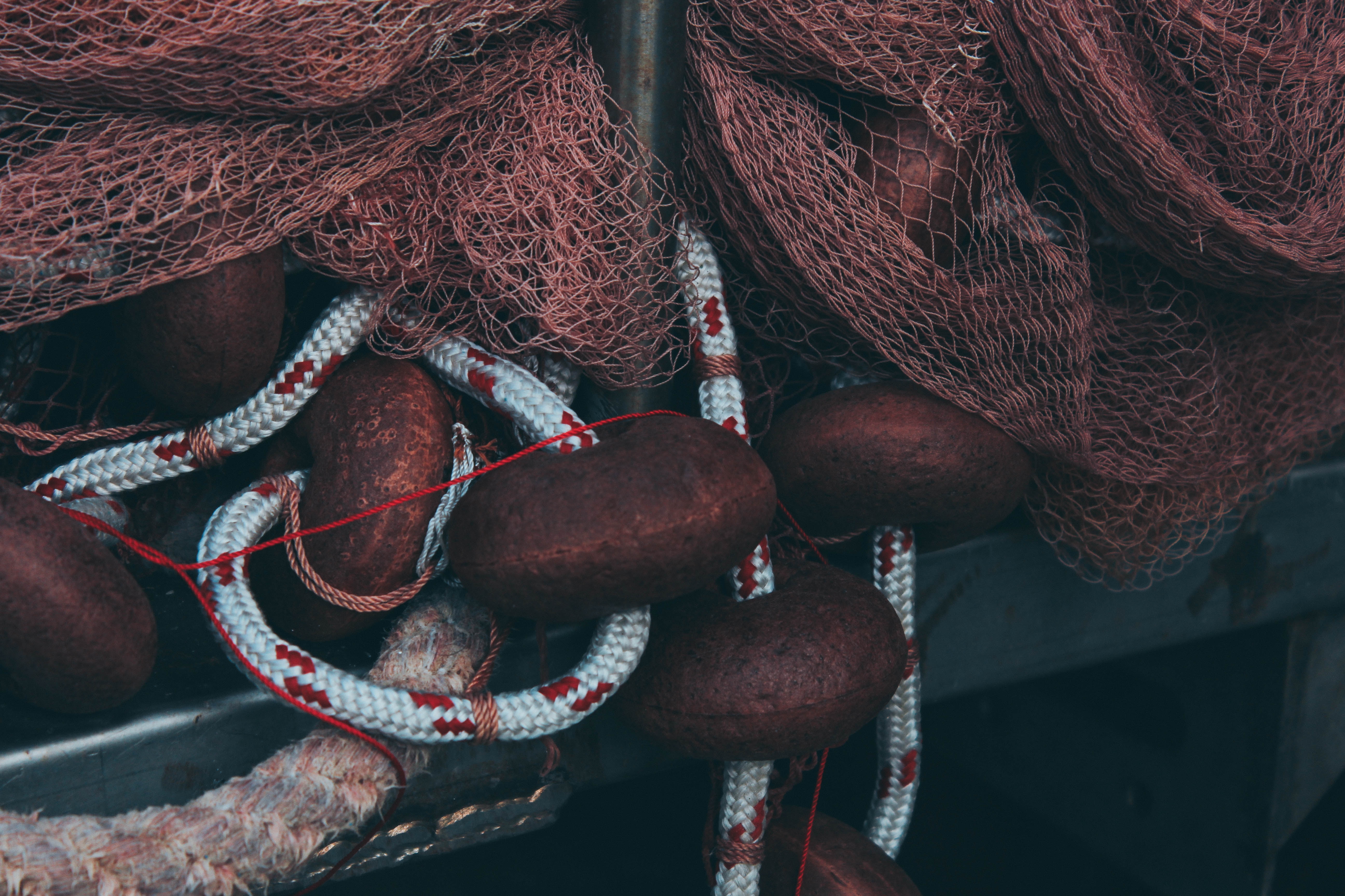 Fishing nets and ropes close up