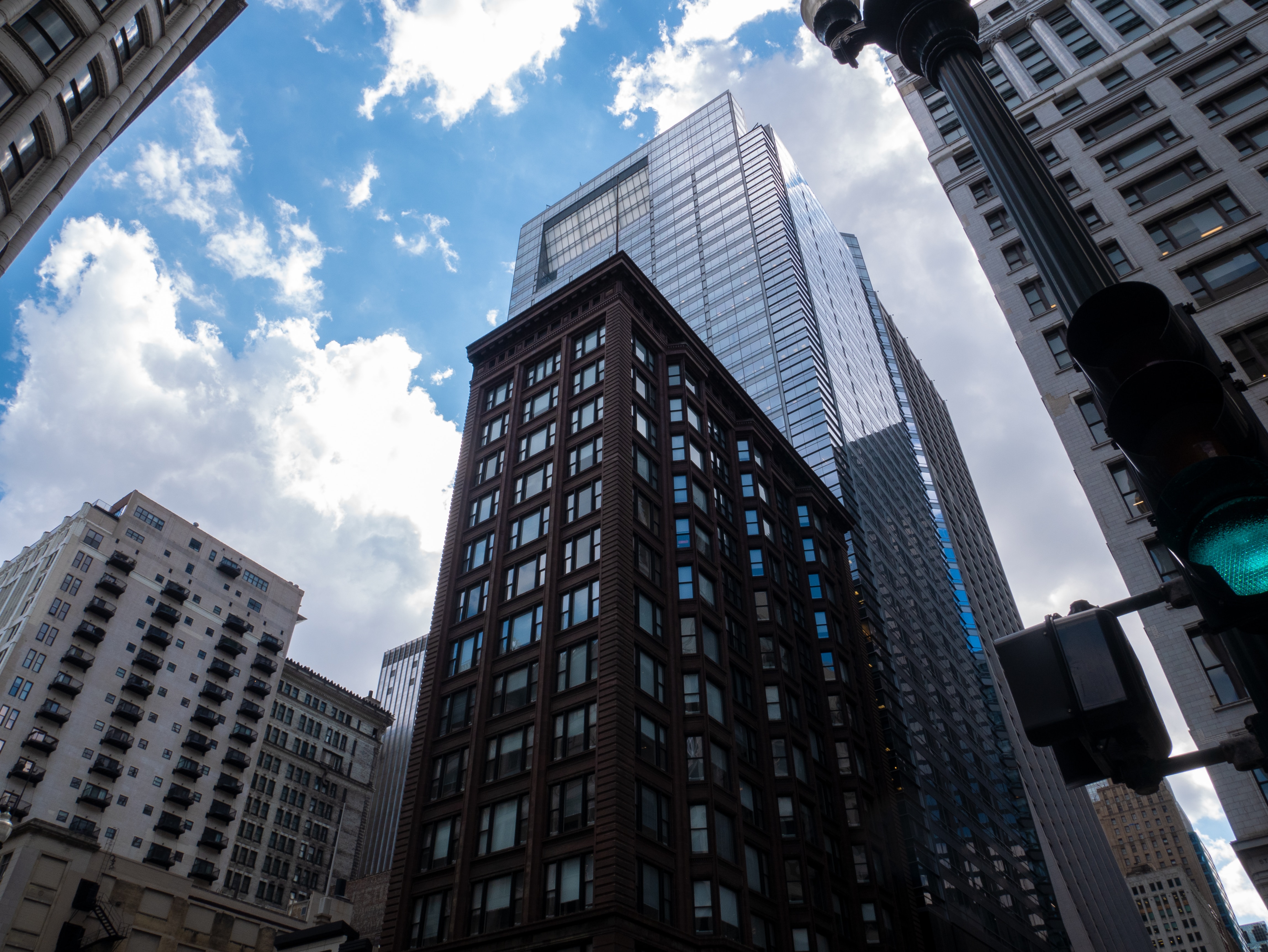 View of city buildings from ground level