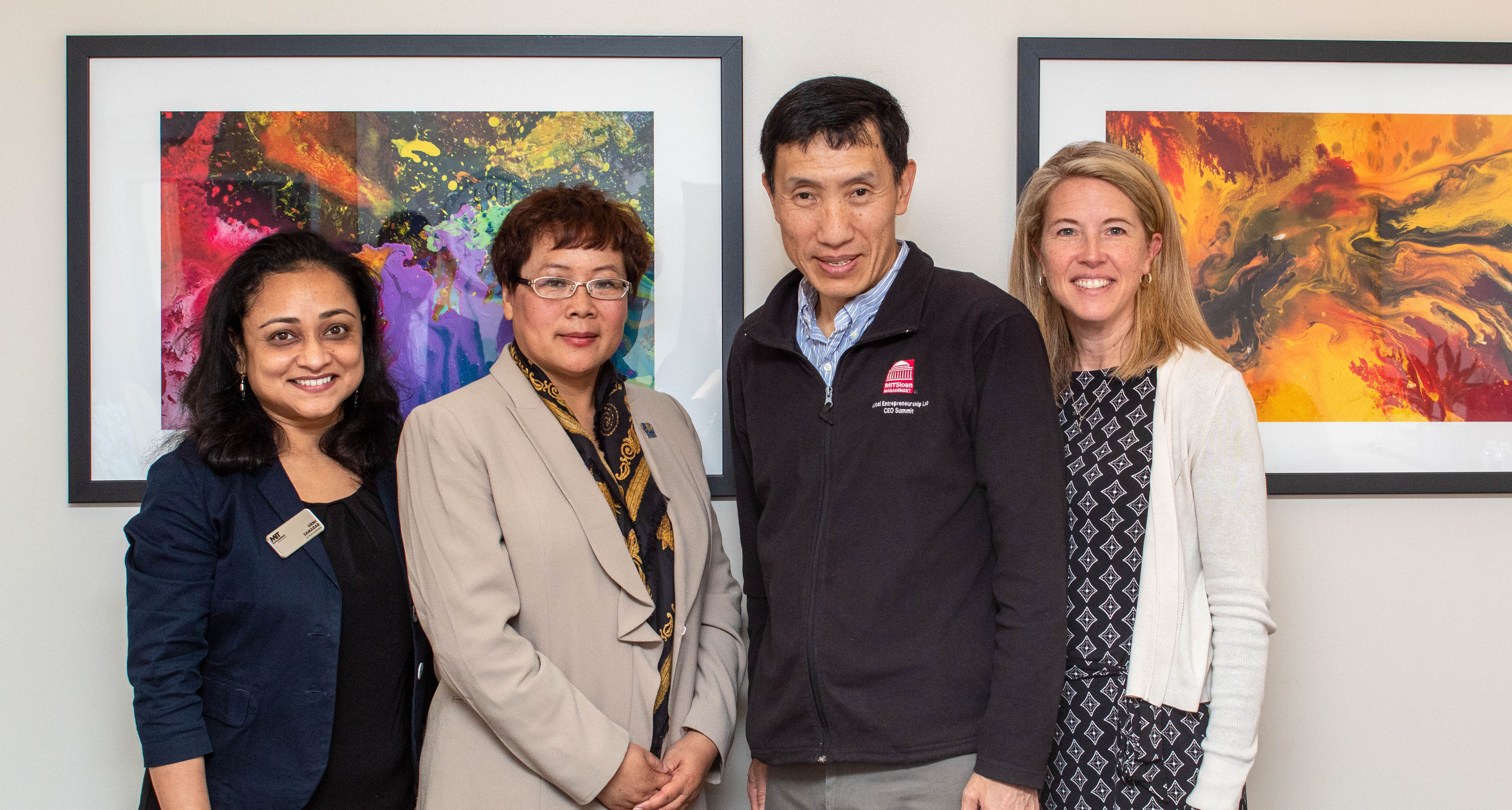 From left to right: Urmi Samadar, Xuemei Fei, Yasheng Huang, and Tara Walor