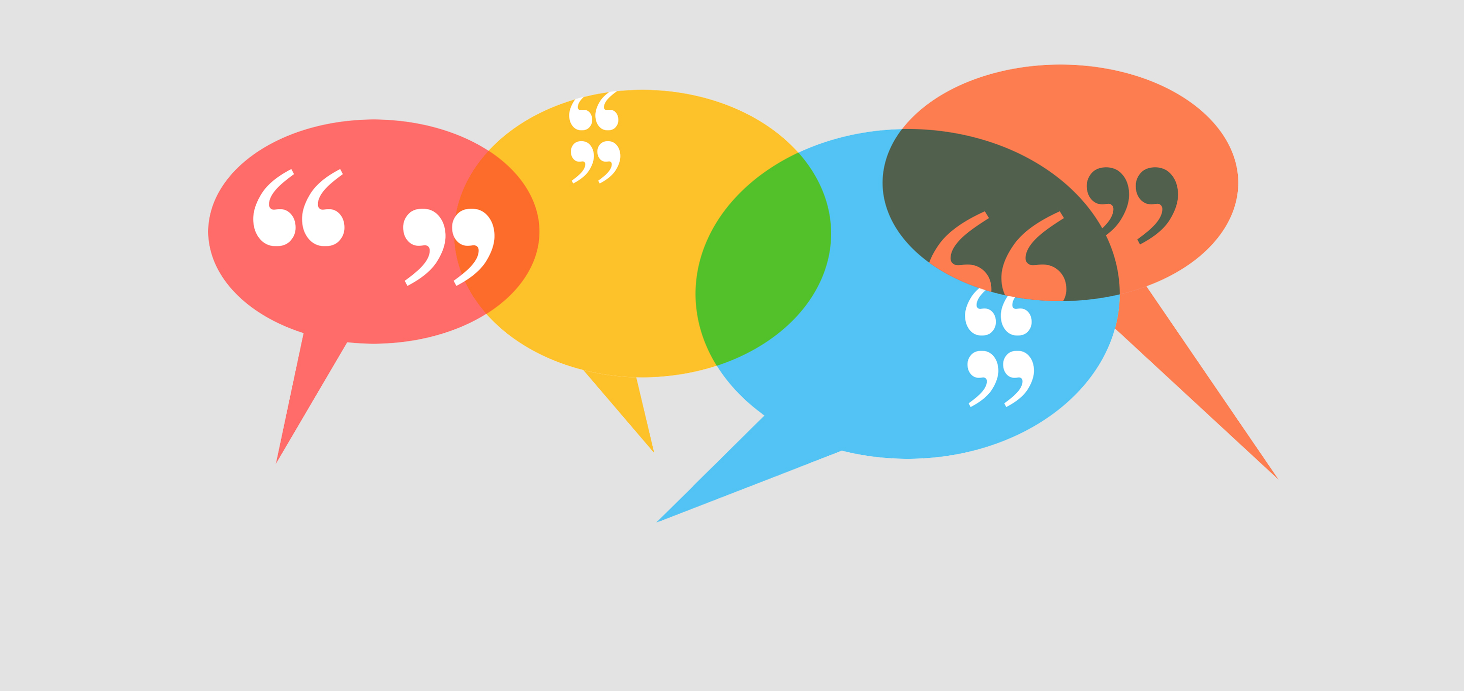 four conversation bubbles with quotation marks in each