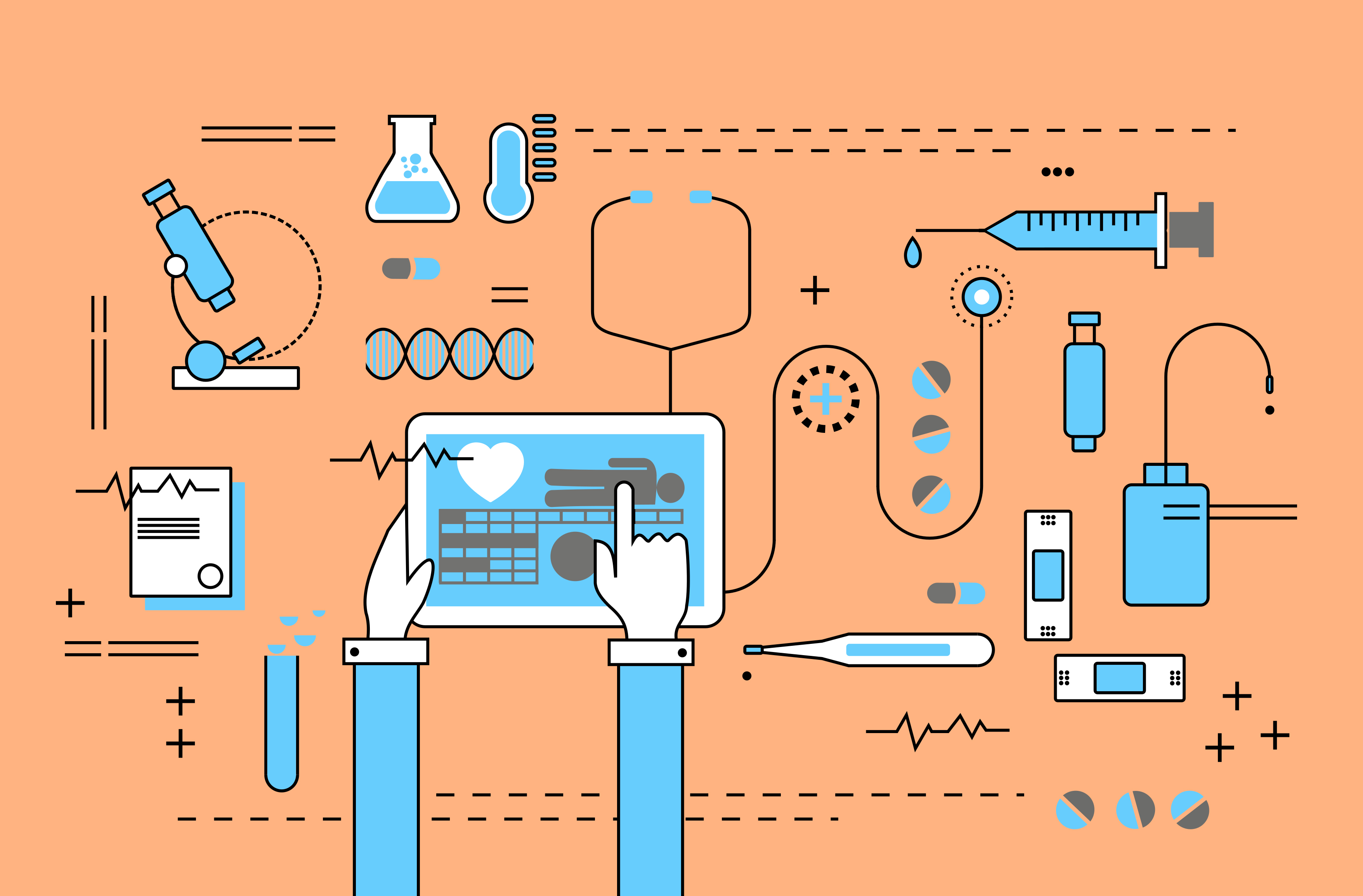 graphic with computer and medical devices