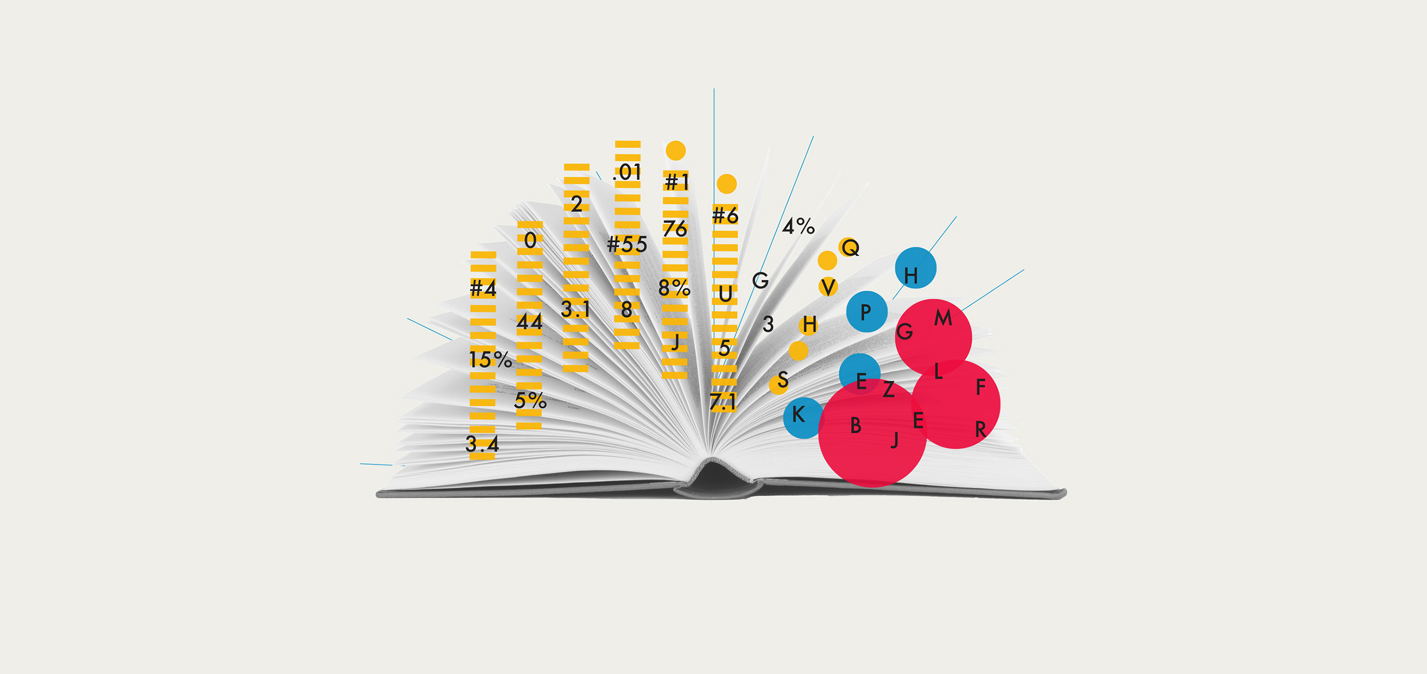 Book pages with various colored bubbled meant to symbolize data storytelling