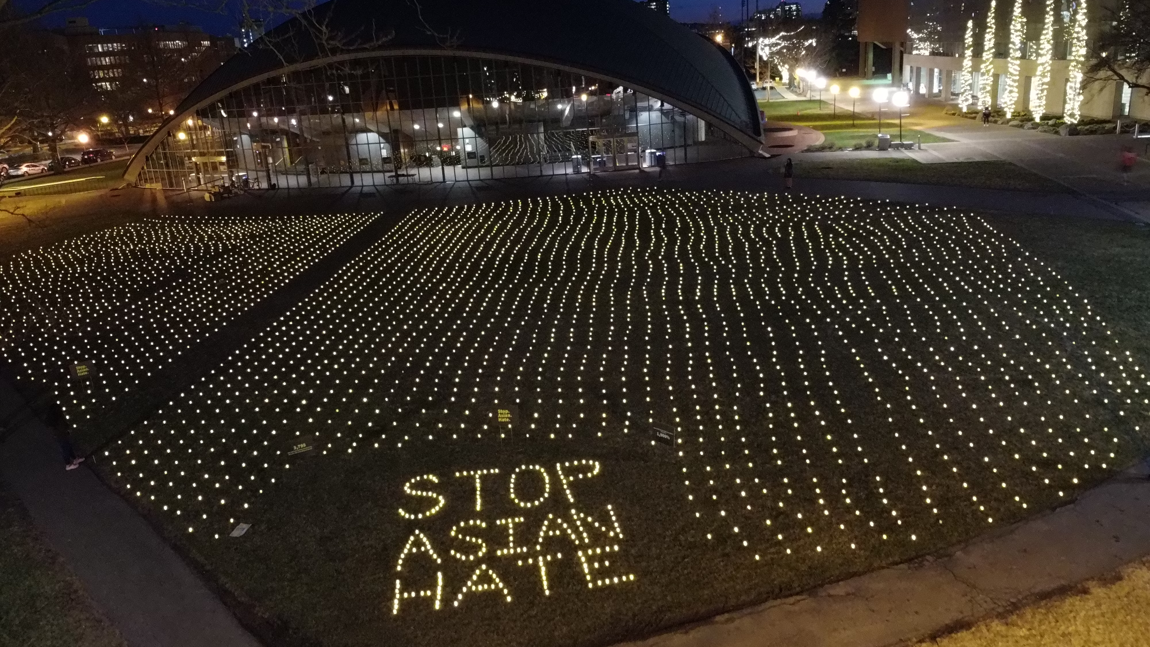 3795 candles lit outside of Kresge Hall at MIT