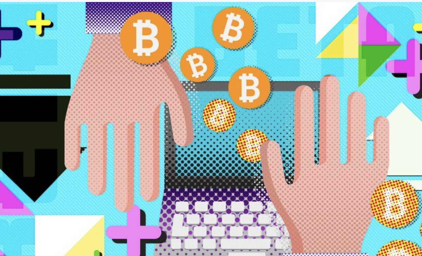 Graphic image of hands reaching for keyboard