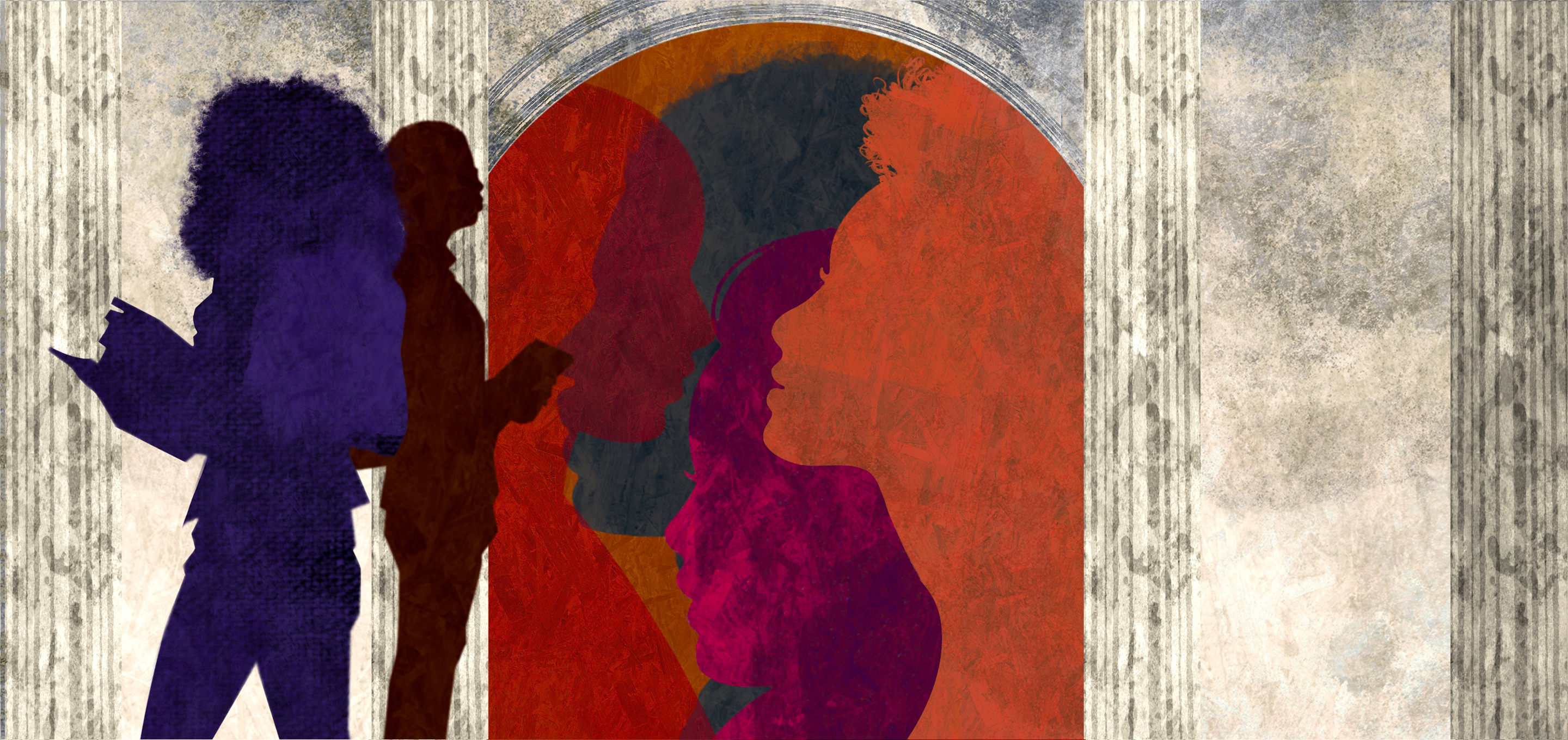 Students standing by a university building door