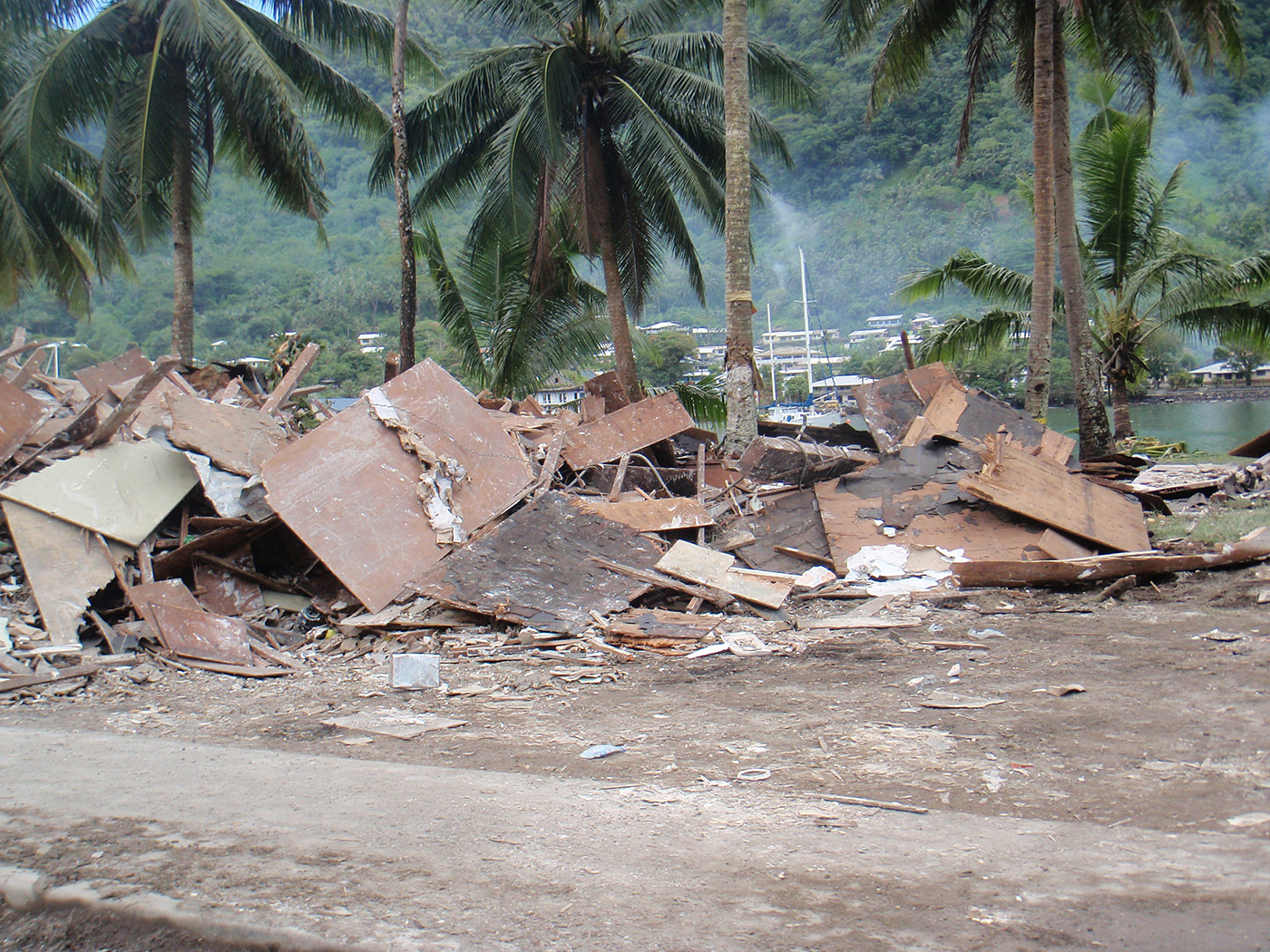 Homes destroyed by a tsunami