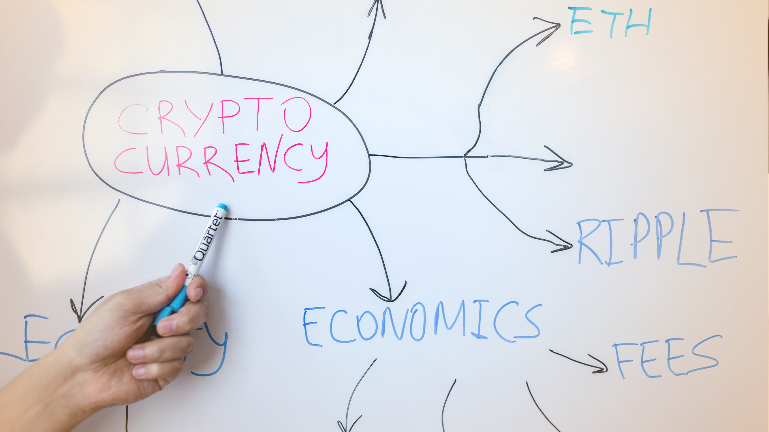 Hand with marker pointing at "Cryptocurrency" relating to price discovery in crypto markets