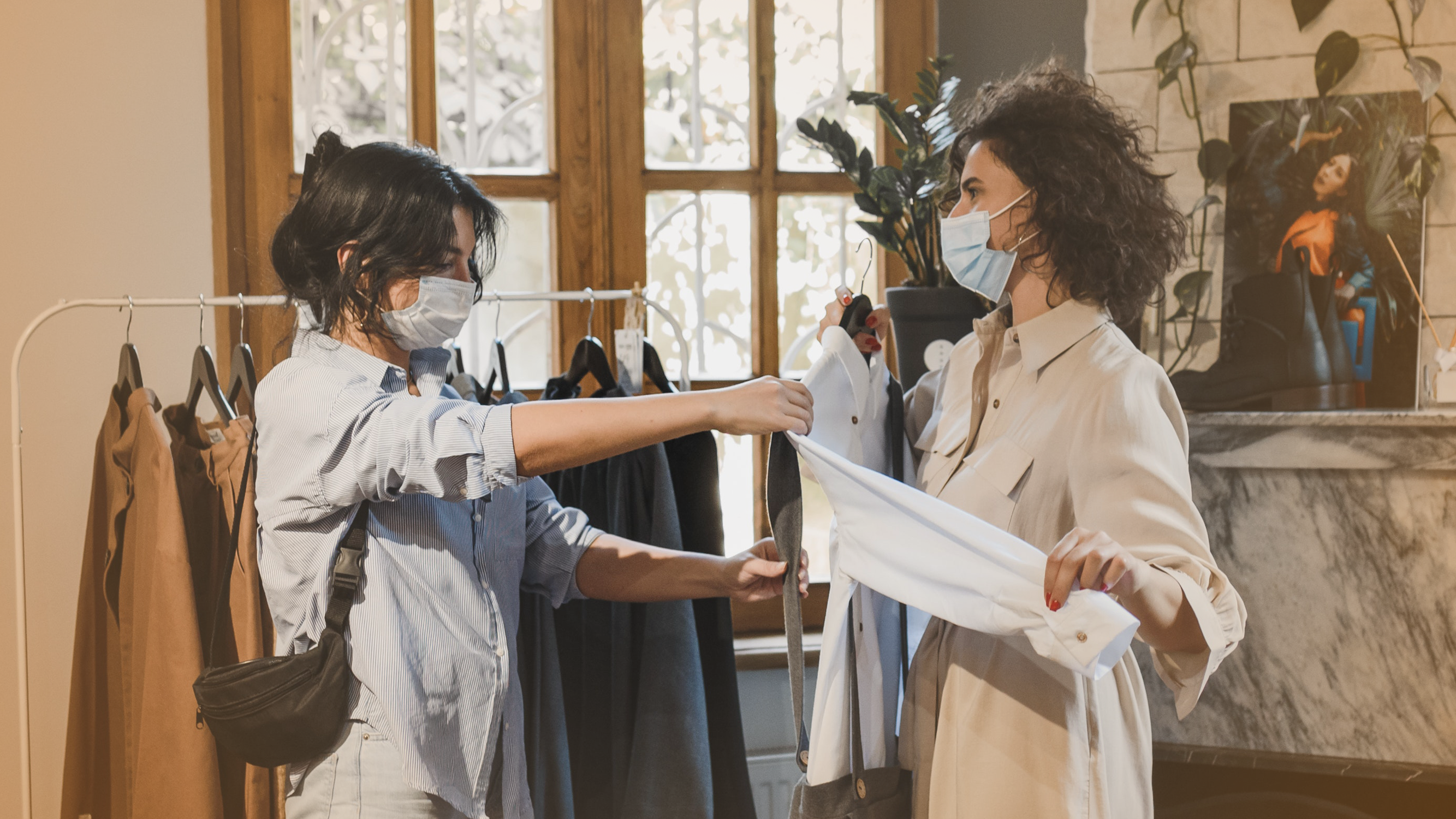 Two women shopping in a small business during Covid-19