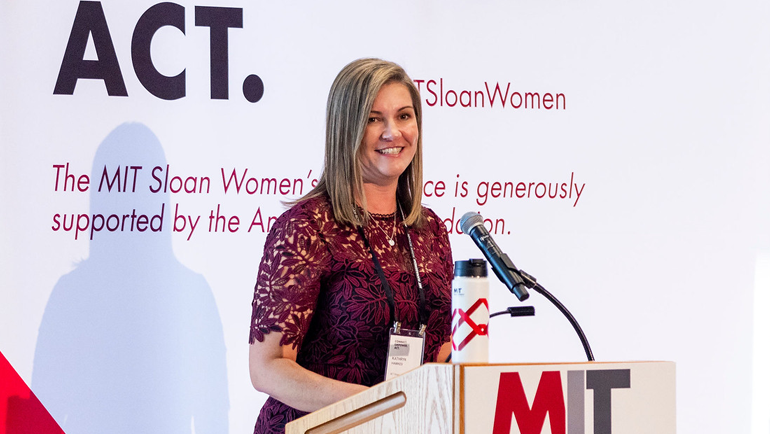 Kathy Hawkes on stage at MIT Sloan Women's Conference