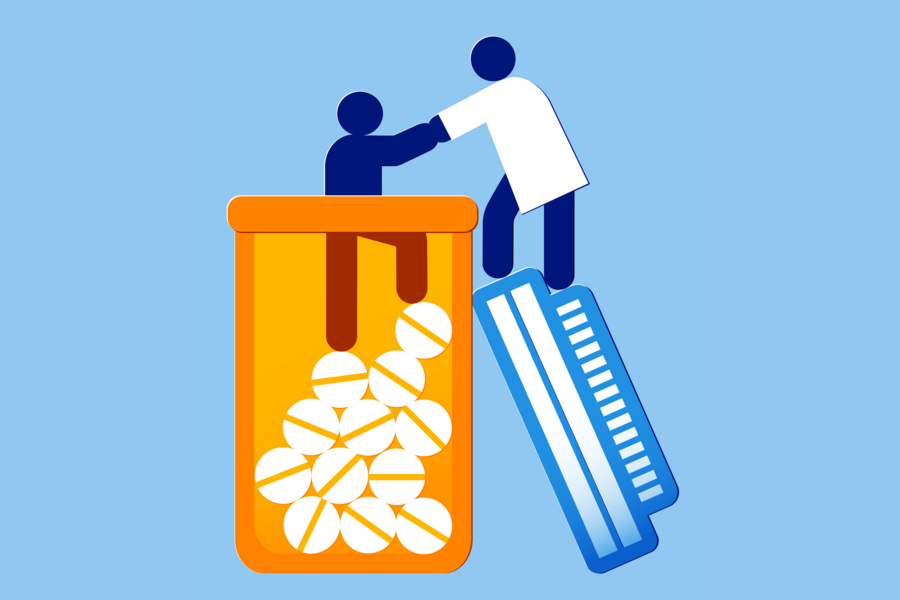Figure helps pull another out of a bottle of pills