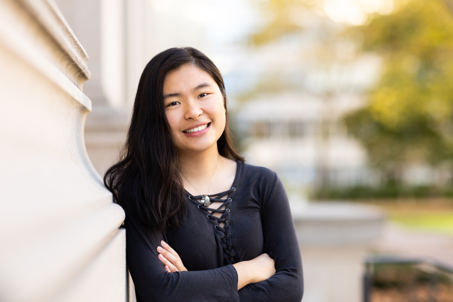 Biology and computer science major and management minor Sherry Nyeo poses for a photo