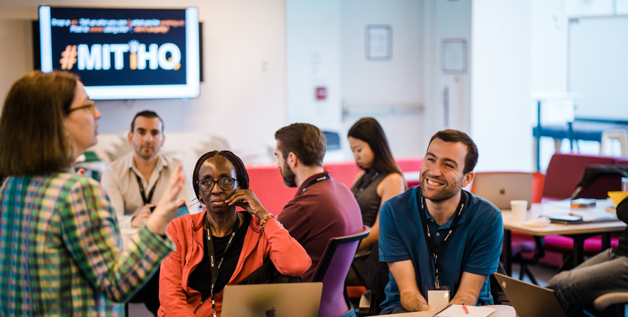 Snejina Zacharia (left) speaks at the MIT Bootcamps Venture Advancement Program