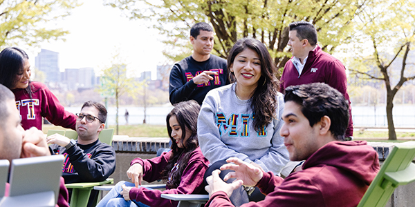 Students gather together on campus