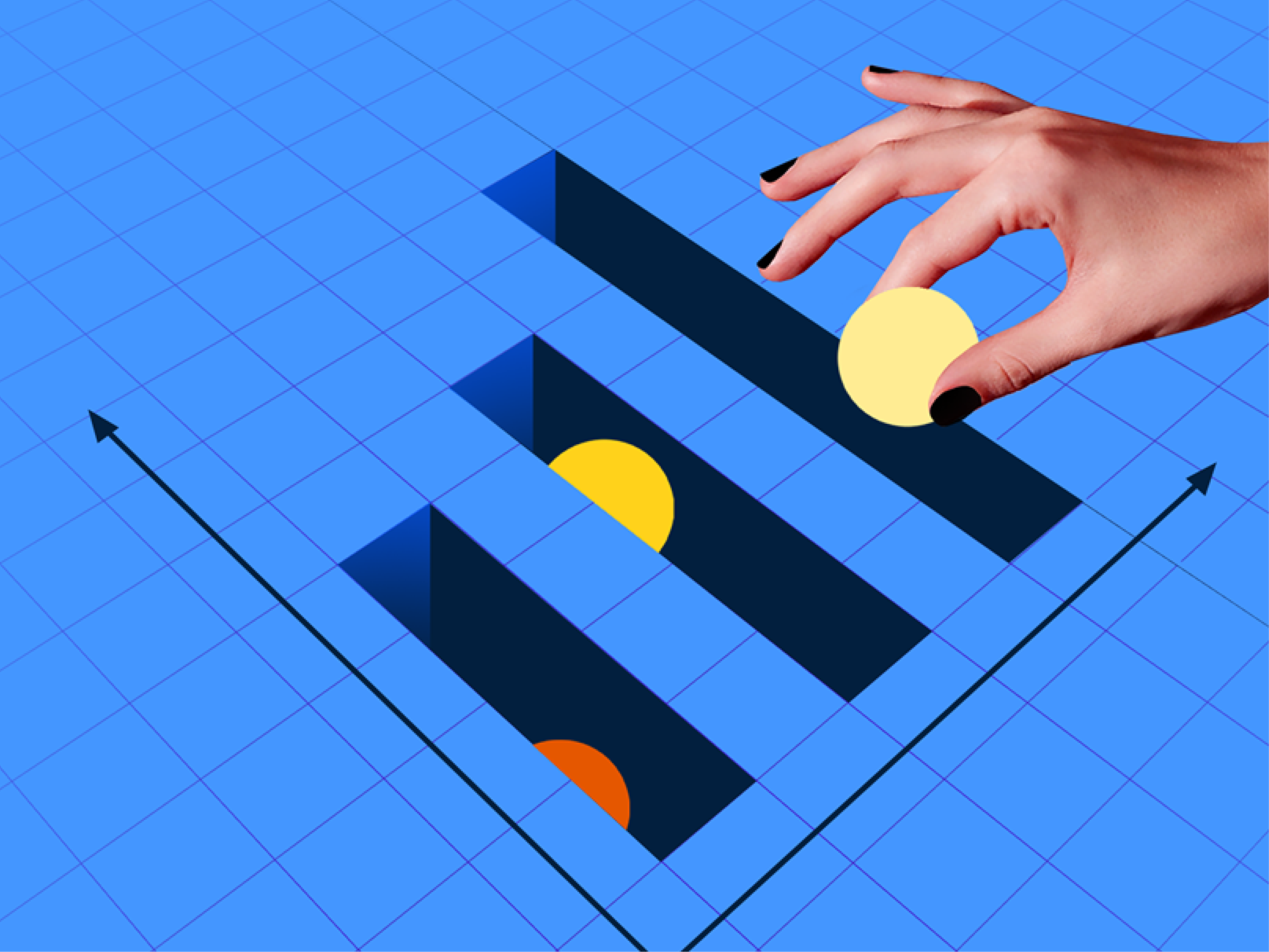 A hand drops a coin into a bar graph