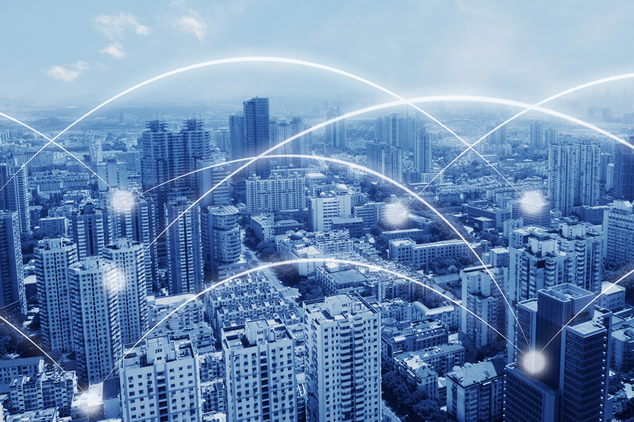 Graphic of connections of light across a cityscape
