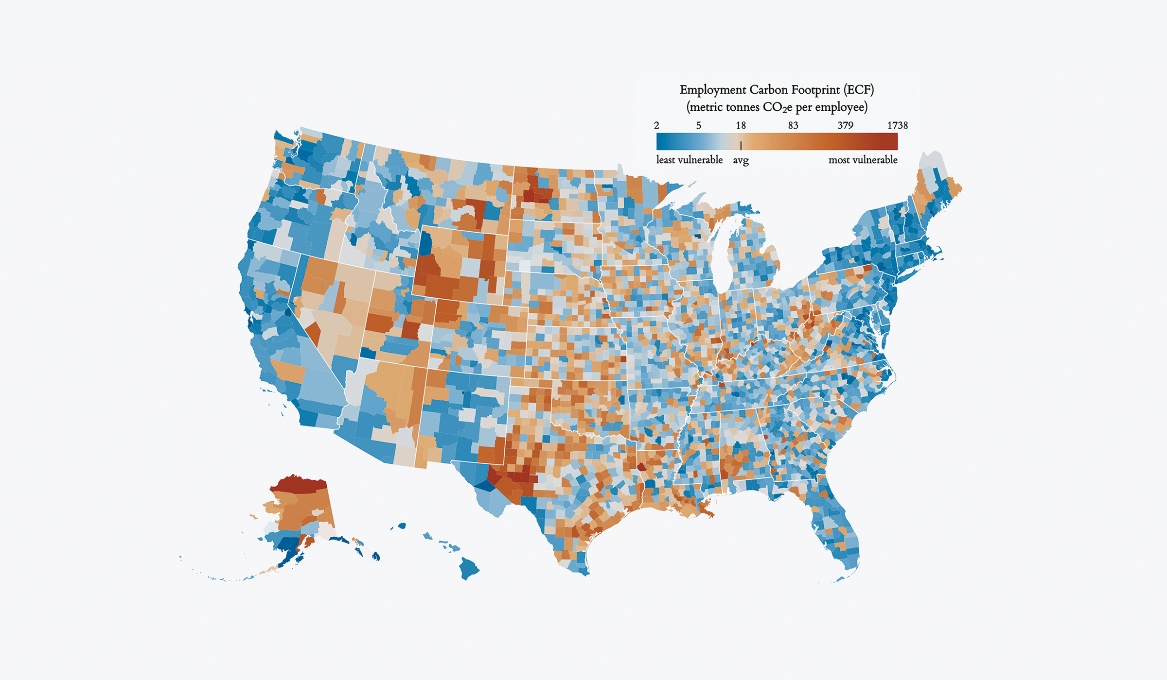 A map illustrating what US counties are most vulnerable in the energy transition out of fossil fuels
