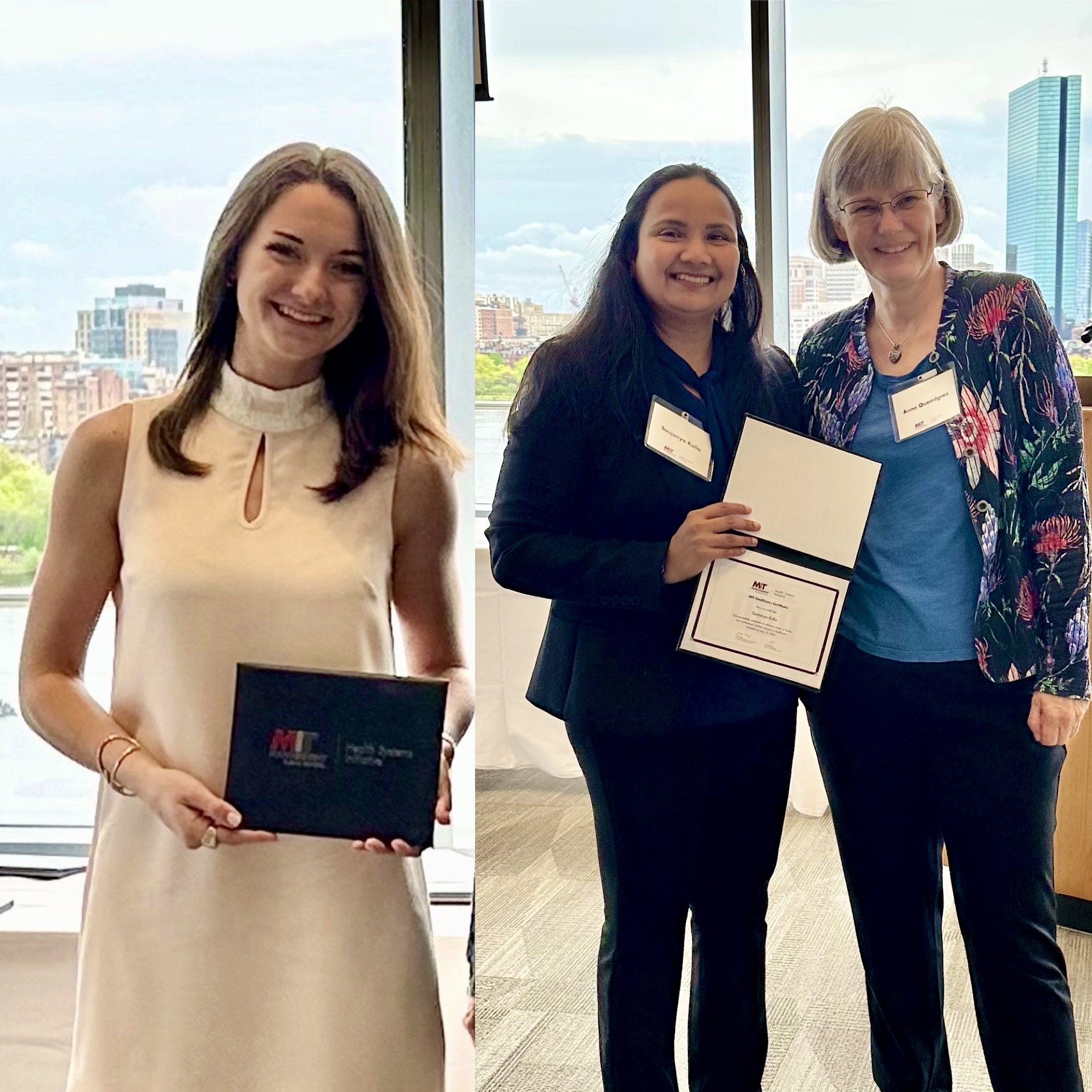 Irena King (HST PhD ’24), Soujanya Kolla (EMBA ’24), Professor Anne Quaadgras