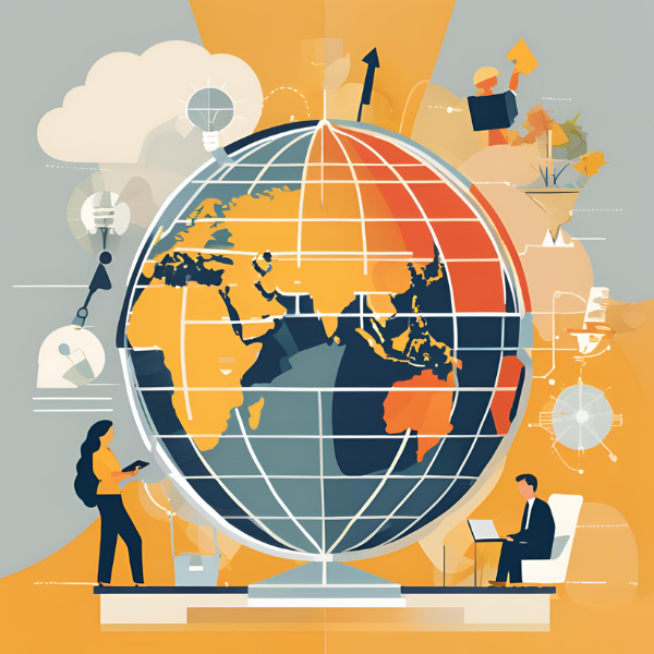 graphic of a globe and people siting around it