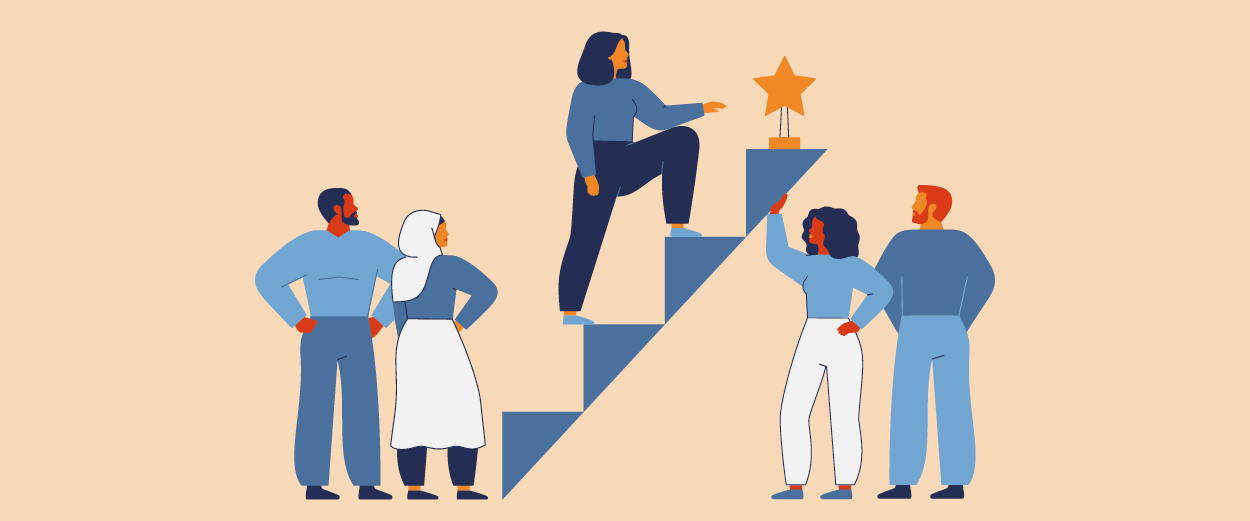 Illustration of people climbing stairs