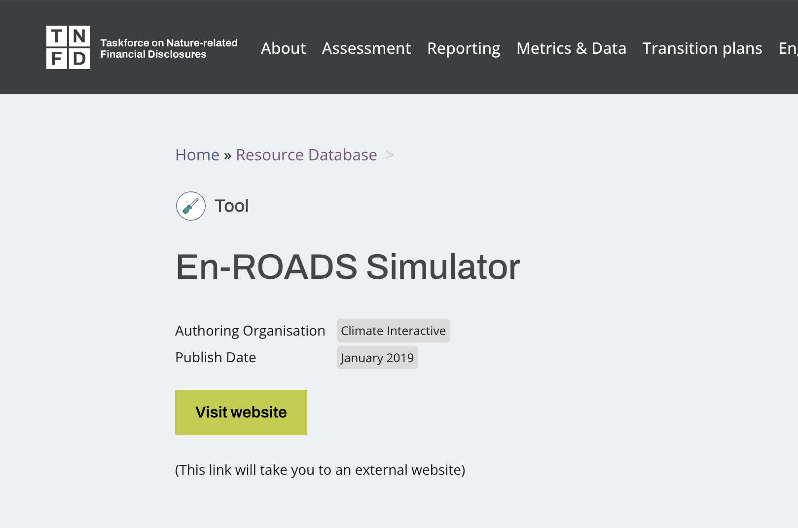 En-ROADS on TNFD resource database