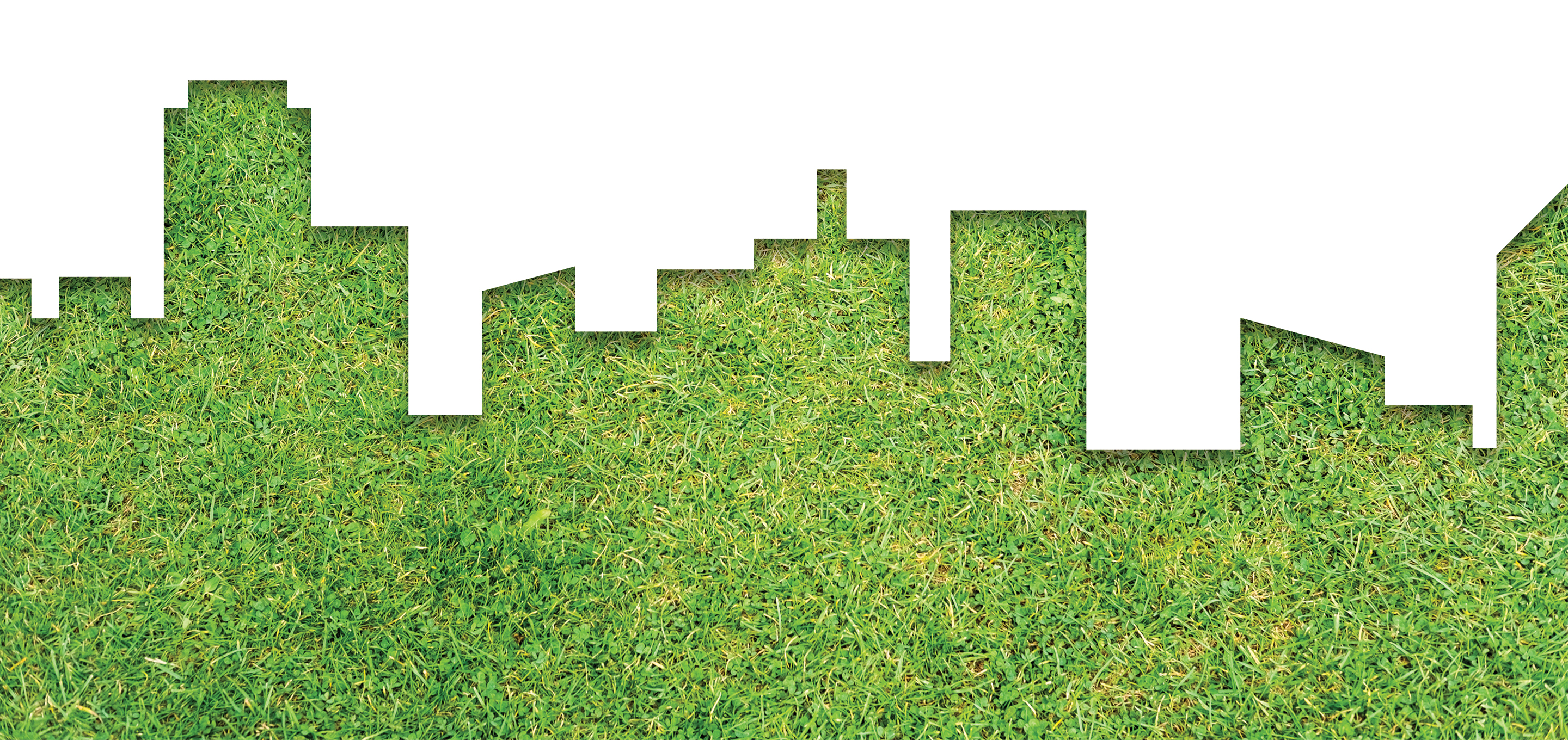 A city skyline silhouette made of grass