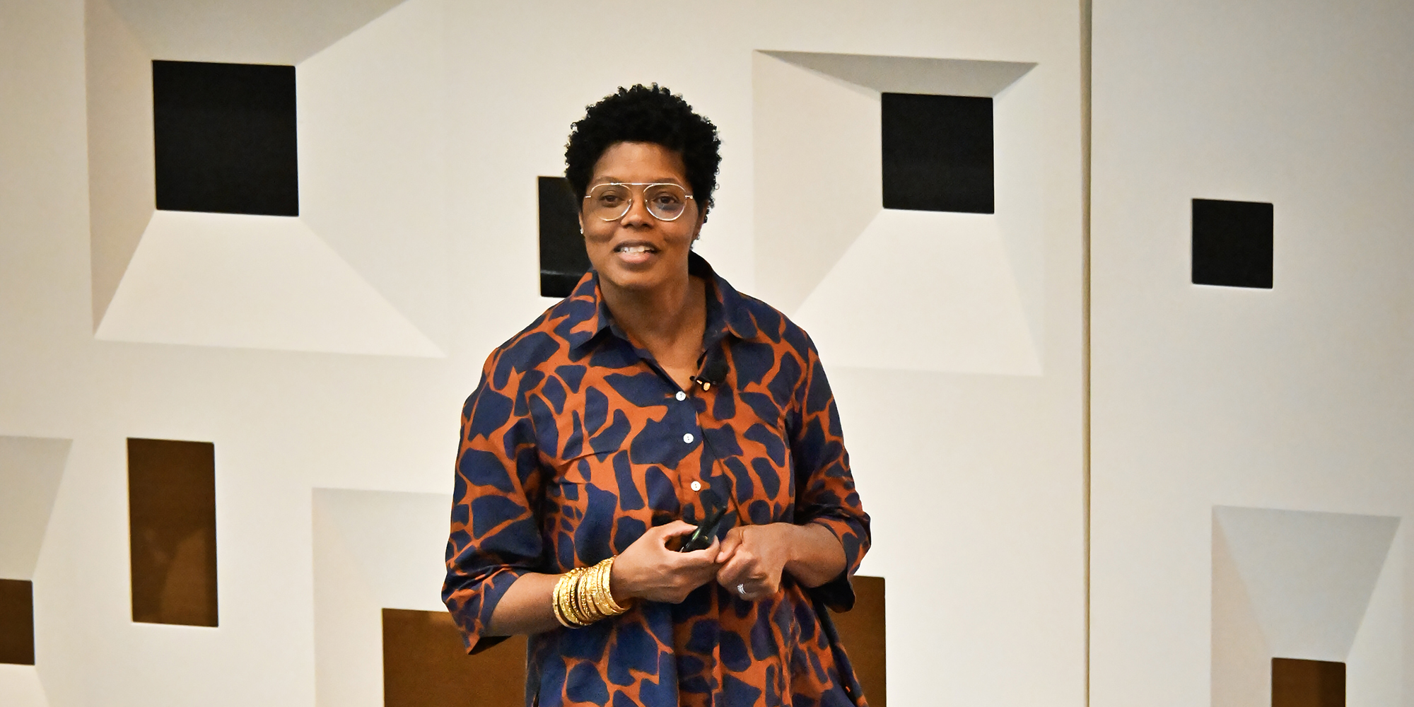 Woman speaks to audience