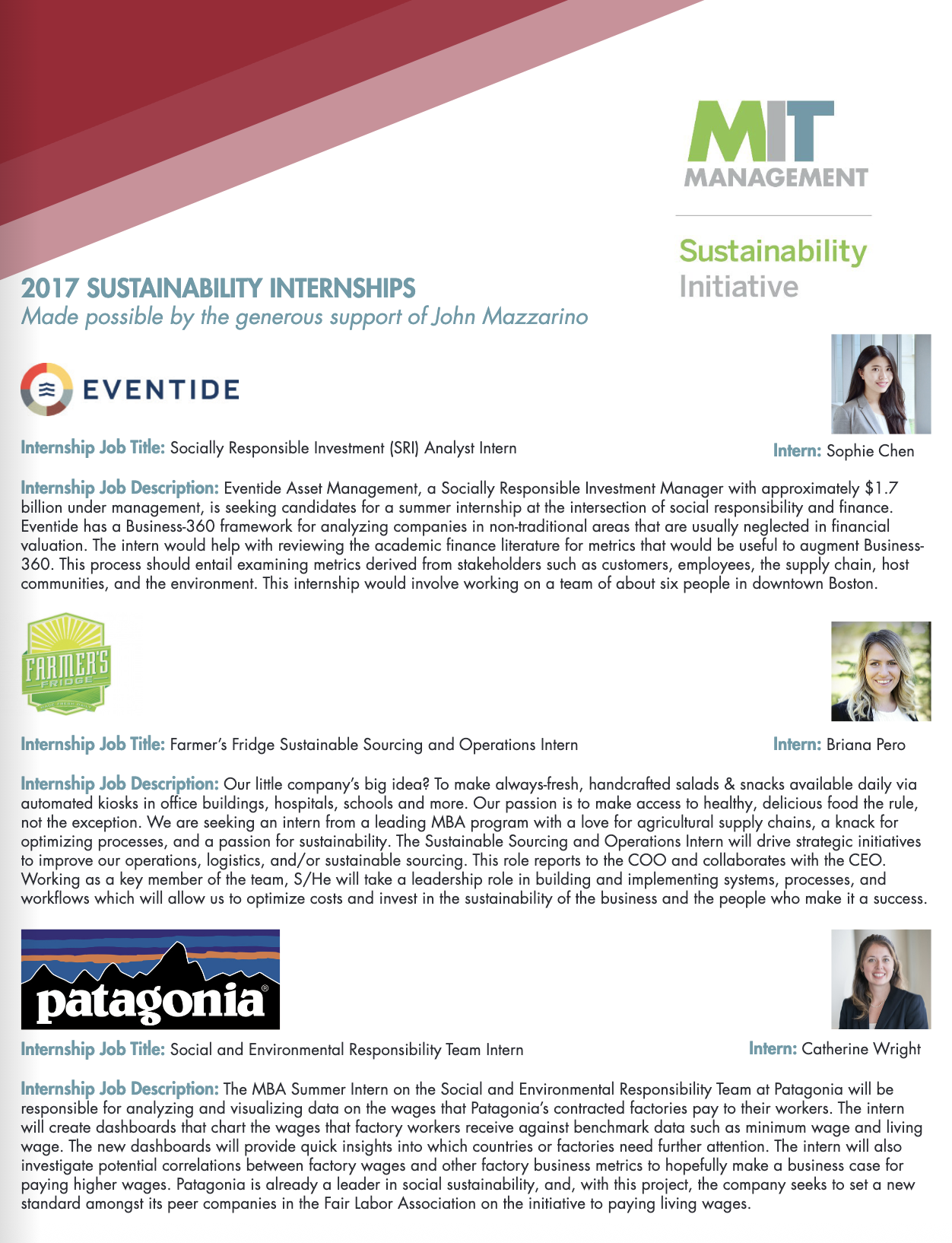 2017 Sustainability Intern Roundup Report page 1