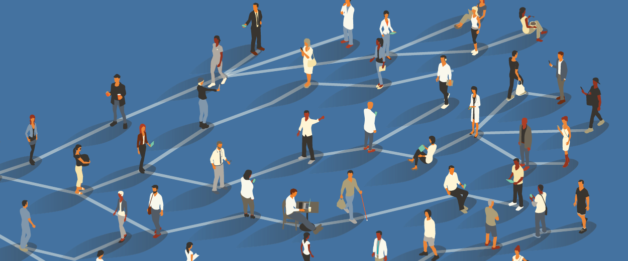 Illustration of people connected via network nodes