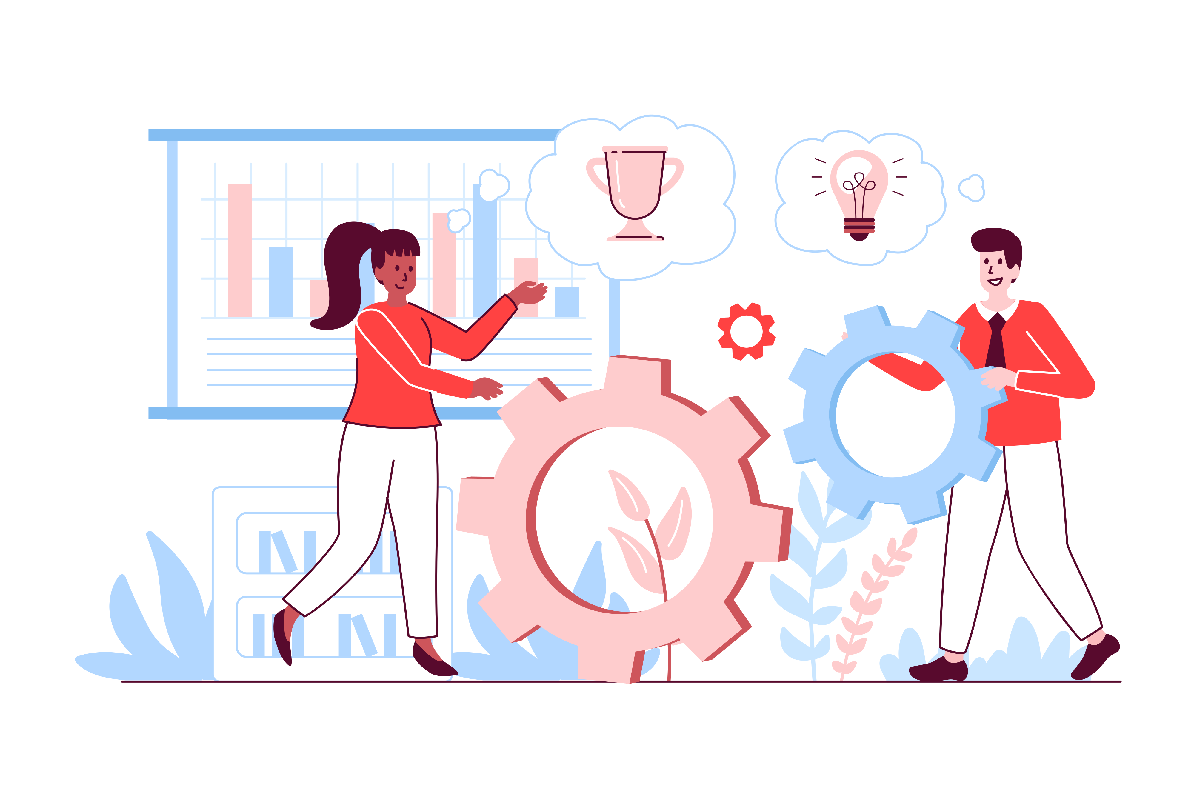 illustration of two people turning gears