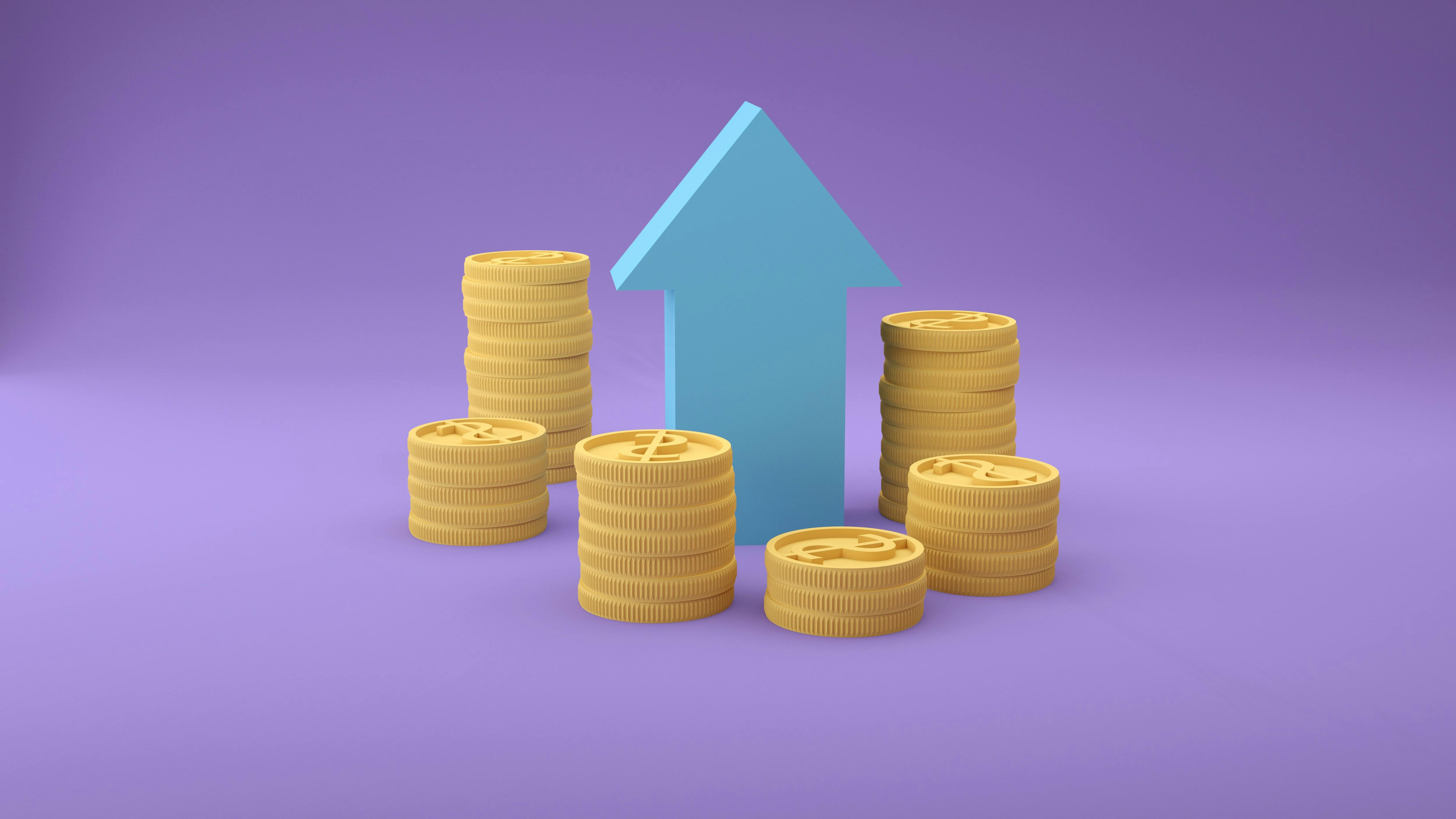 Illustartion of Stacks of Coins and an Arrow