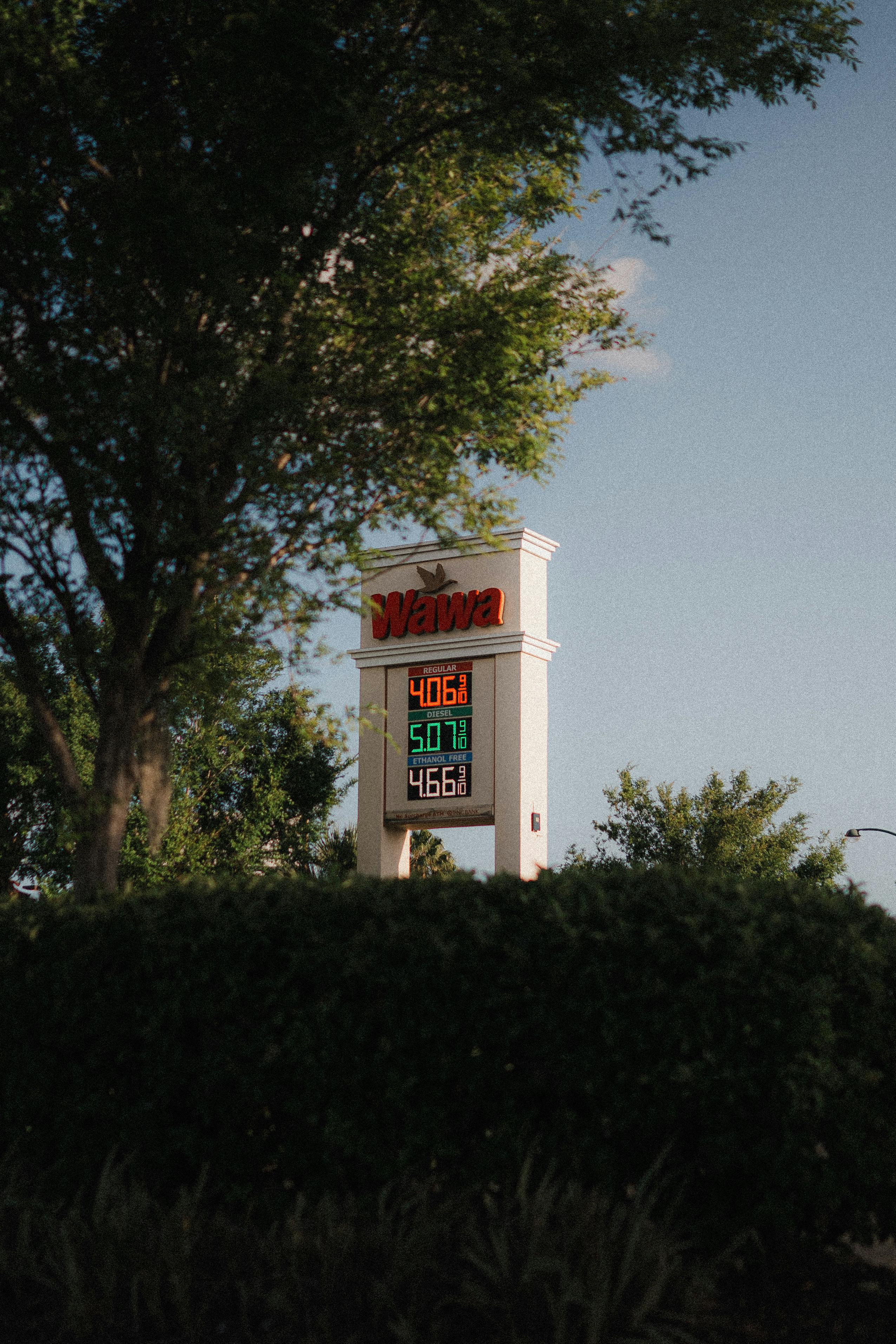 Wawa Gas Station Prices on Sign in USA