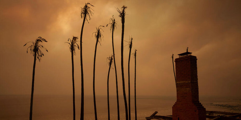 The remains of a home destroyed during the Palisades Fire on January 8, 2025, in Malibu, California.