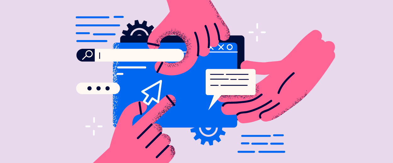 Illustration of hands manipulating widgets on a screen