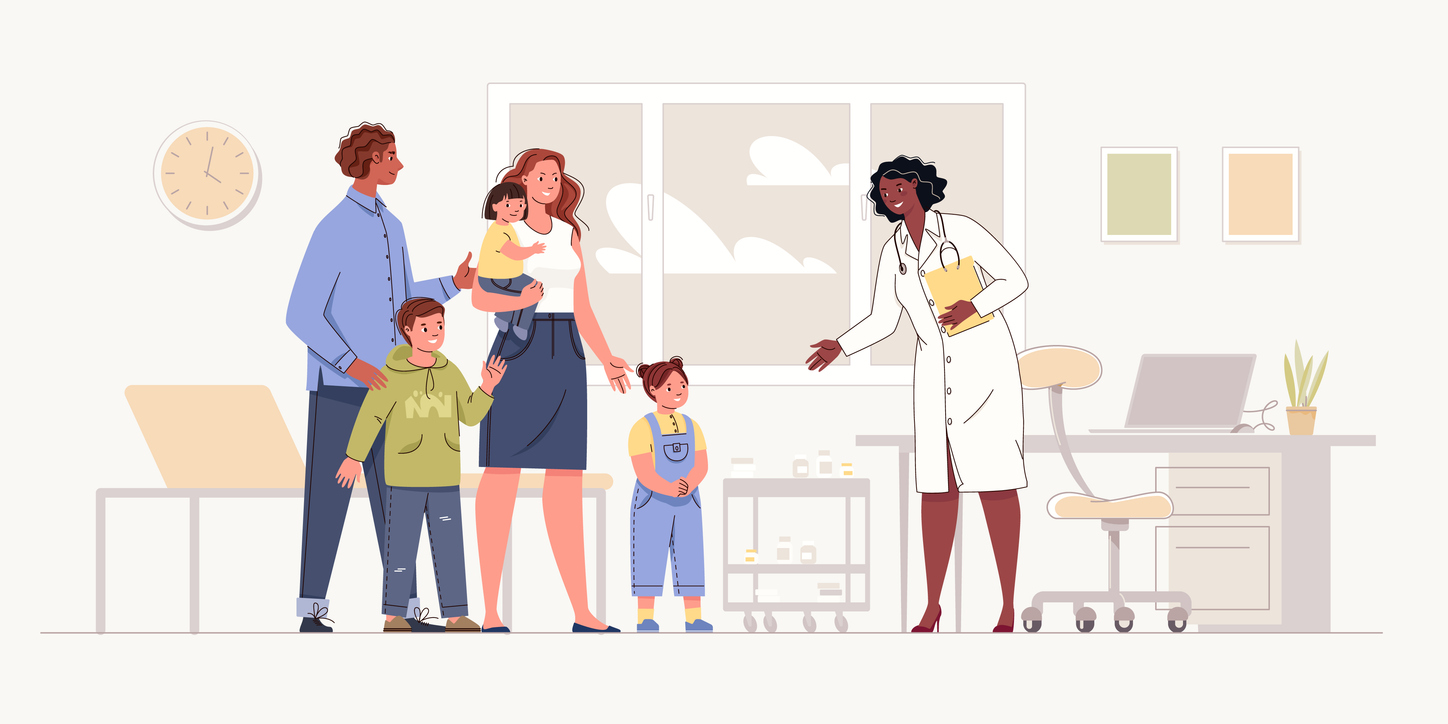 doctor with parents and children