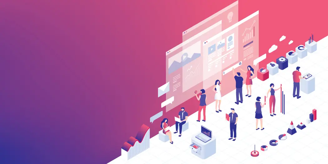 illustration of people looking at a database projection