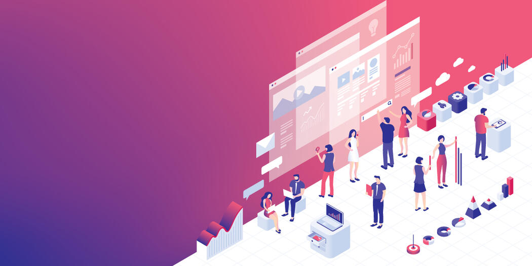 illustration of people looking at a database projection