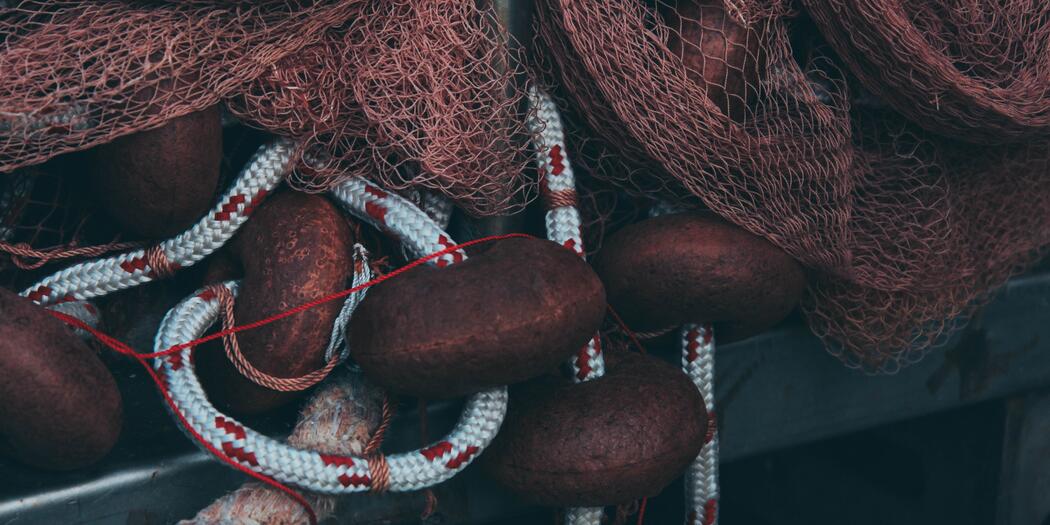 Fishing nets and ropes close up