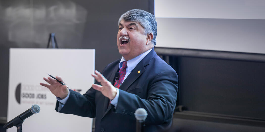 AFL-CIO president Richard Trumka delivers a speech at MIT Sloan