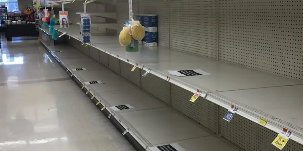 Toilet paper out of stock at a Boston area supermarket, March 16, 2020.