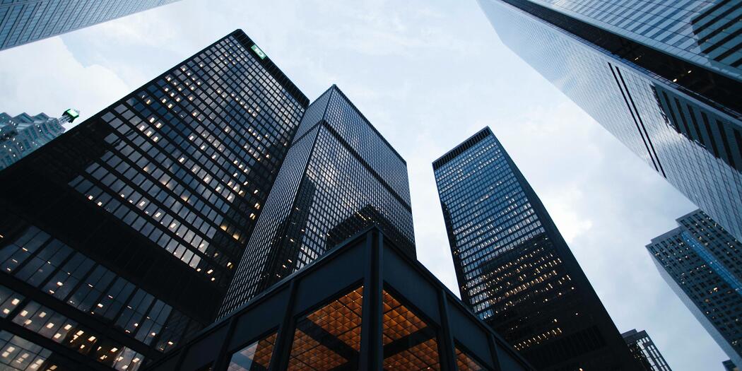 View of skyscrapers as seen from the ground looking up